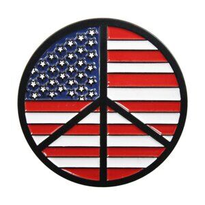 USA Flag Peace Sign Enamel Pin - American Patriotic Antiwar Protest Symbol NWT